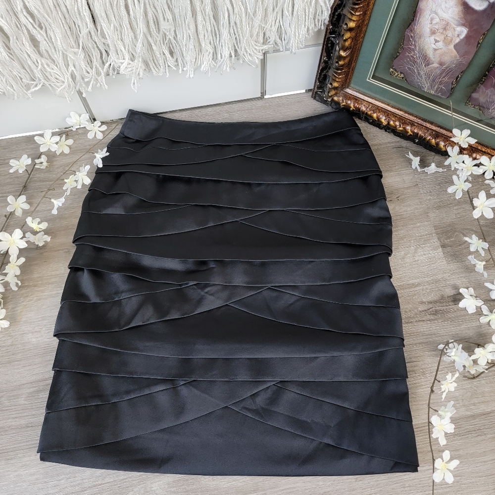 CARLISLE Silk Black Tiered Pencil Skirt
